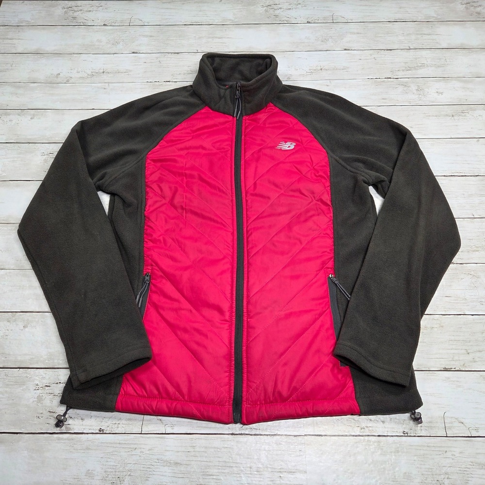 New Balance Quilted Fleece Jacket Full Zip Womens M Pink Grey RN130893